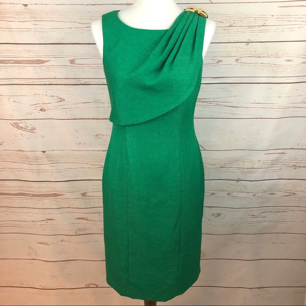 Kay Unger Green Draped Gold Embellished Dress
